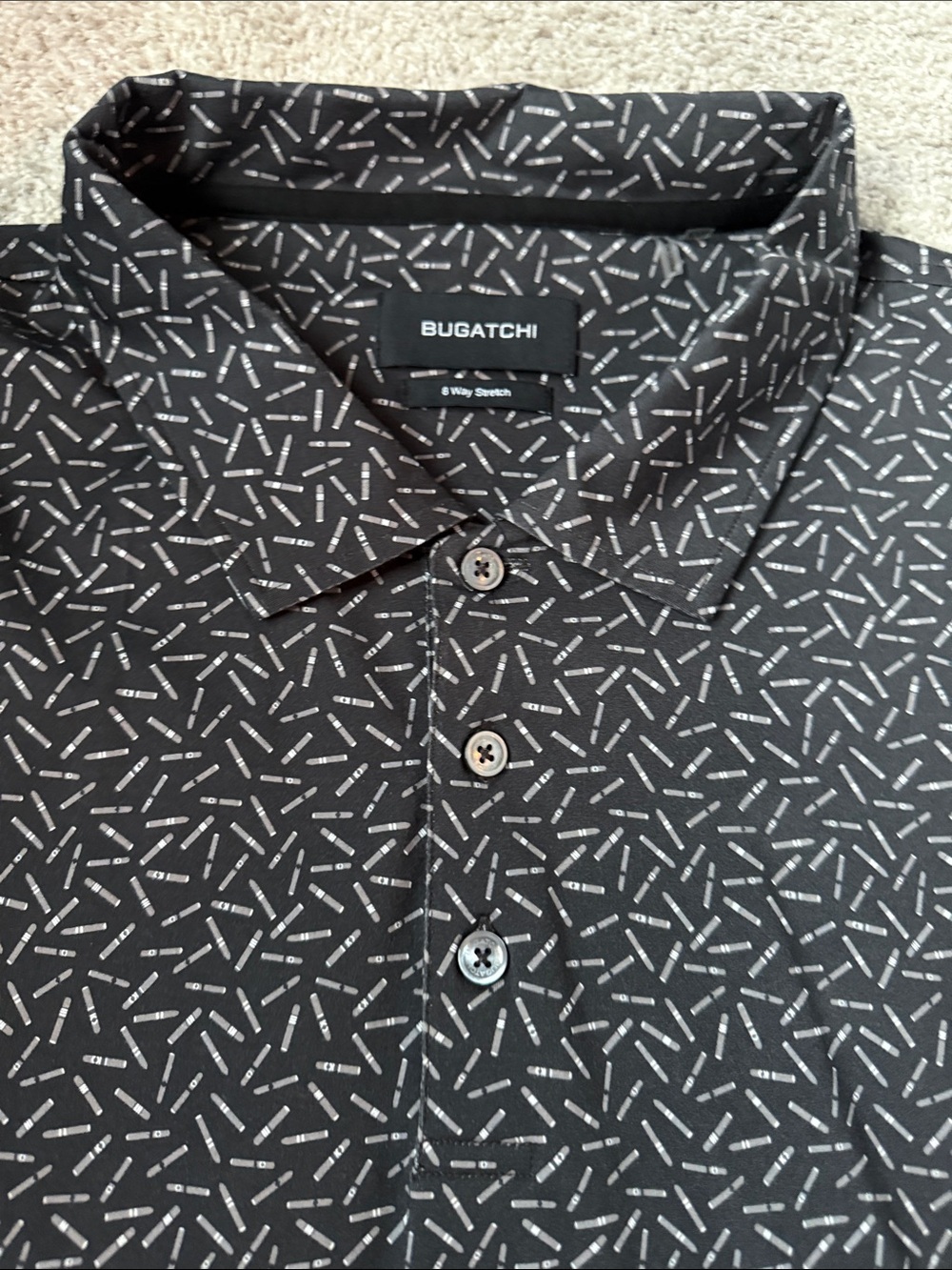 Bugatchi Black Polo with White Dash Print